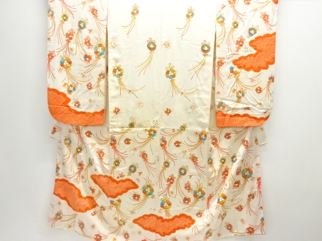 アンティーク　絞り雲に花薬玉模様着物